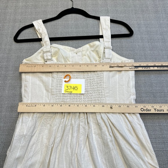 Linen‎ Blend Button Front Wide Leg Jumpsuit Small Smocked Back Strappy Cream - Picture 7 of 10